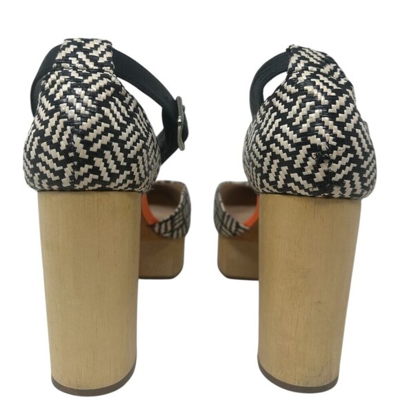 Rare Loeffler Randall Raffia Wooden Platform Pointed Toe Heels 8.5 Boho Retro - Picture 8 of 14